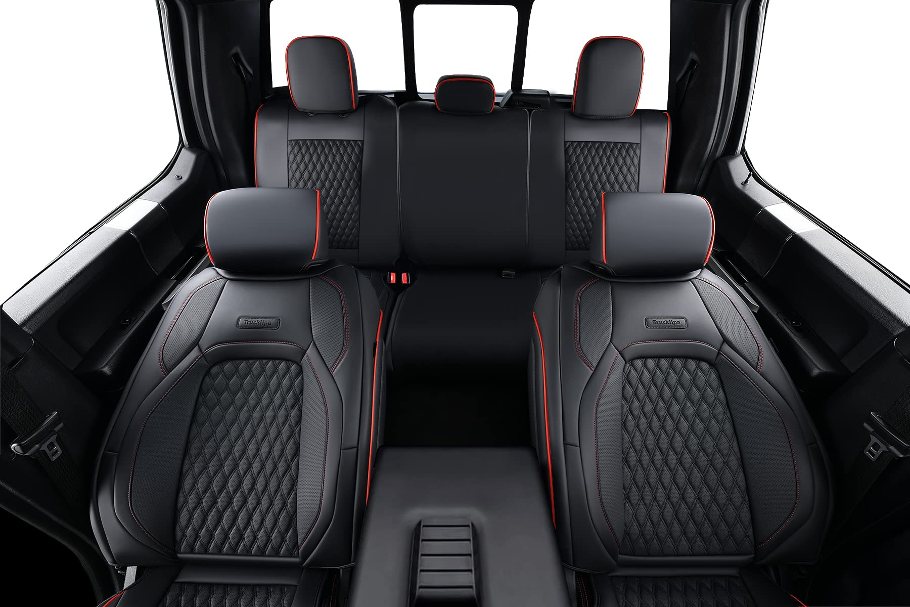 Toyota Tundra Seat Covers Front Set/2pcs, Full Coverage Luxury Car Seat Cover Waterproof Faux Leather Protector Pickup Truck Accessories Fit for 2014-2021 Toyota Tundra All Cab, Red/Black