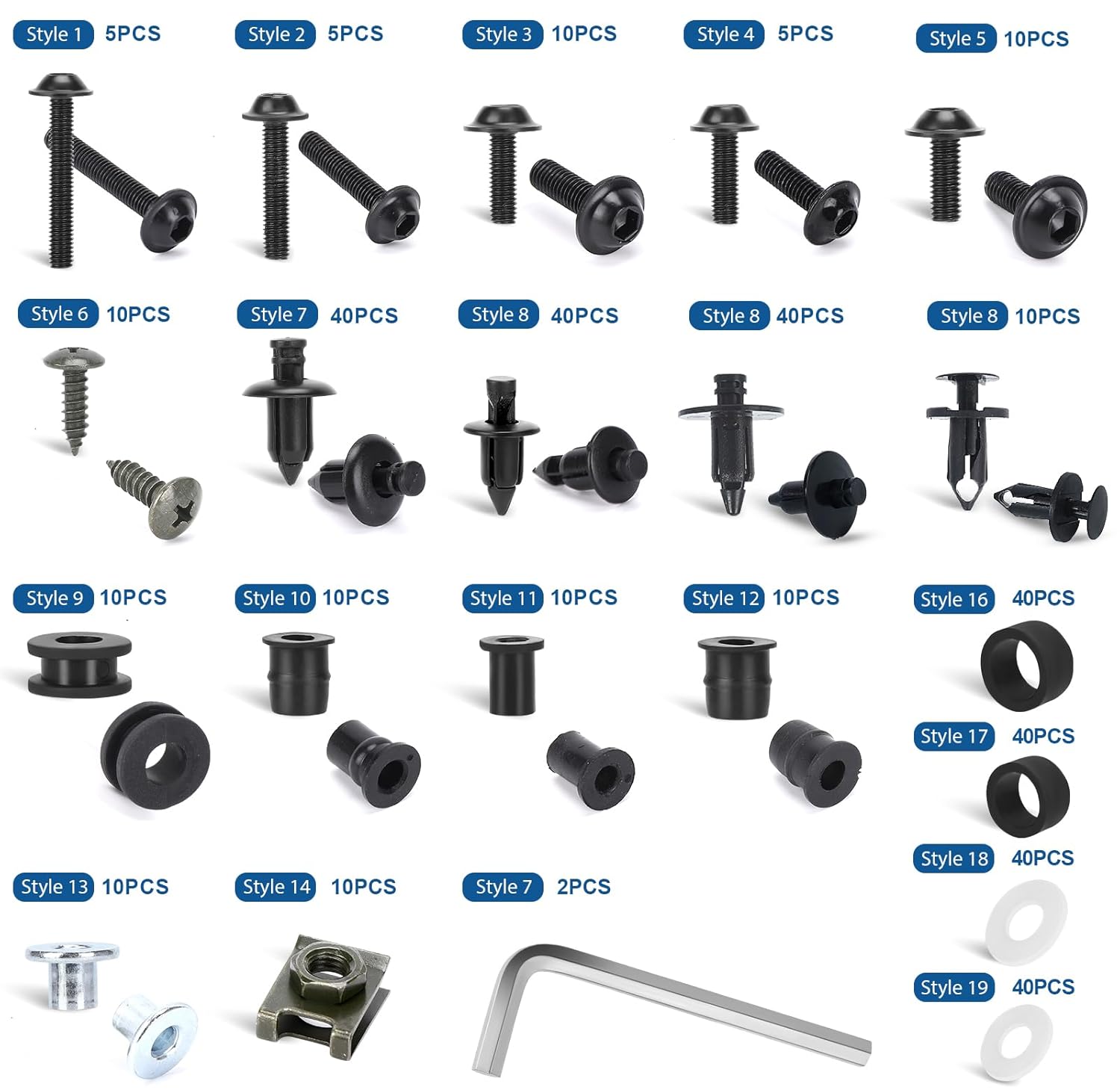 Motorcycle Fairing Bolt Kit, 397 Pcs M4 M5 M6 Universal Windscreen Screws Fasteners Fairing Bolts Nut Clips Kit Fit for Kawasaki Suzuki Yamaha BMW Honda GSXR Harley Davidson Motorcycle