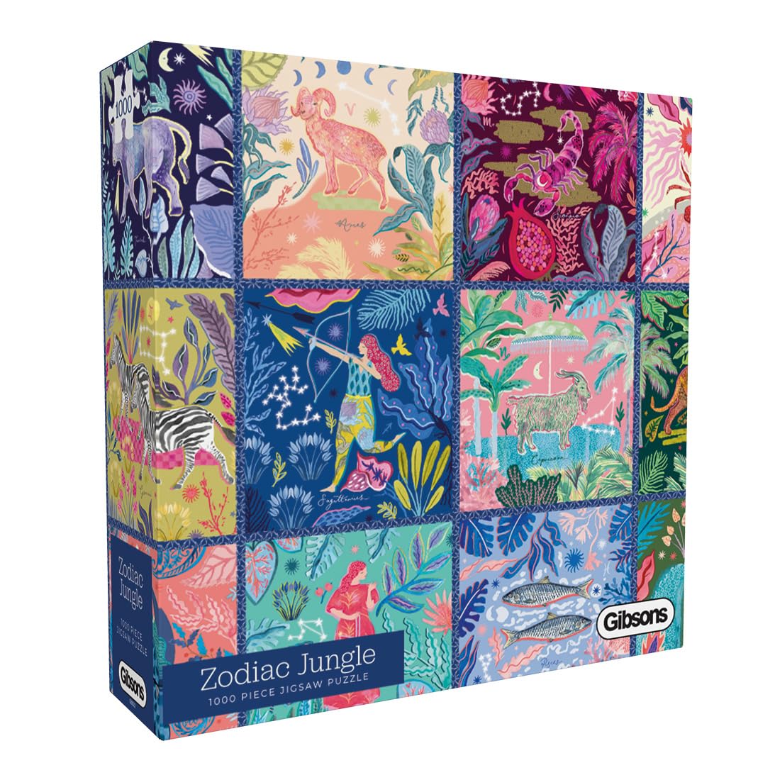 Gibsons Zodiac Jungle 1000 Piece Jigsaw Puzzle for Adults - Astrological Diagram 12 Beautiful Artworks by Emma Frances Grant - Sustainably Made in the UK/EU for Puzzle Lovers