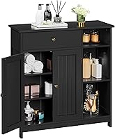 Yaheetech Black Bathroom Floor Cabinet with 2 Doors, 1 Drawer & Adjustable Shelves - Versatile Storage for Bathroom, Kitchen, Living Room