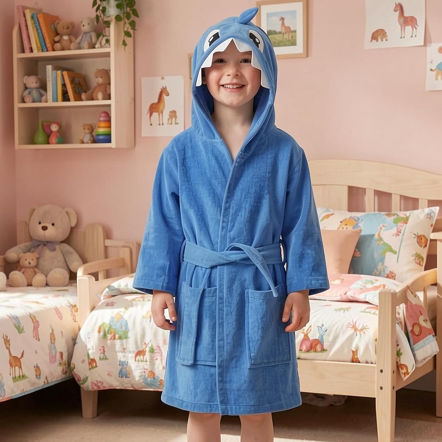 MICHLEY Girls Boys Robe Cotton Towel Baby Animal Dinosaur Style Hooded Bathrobe