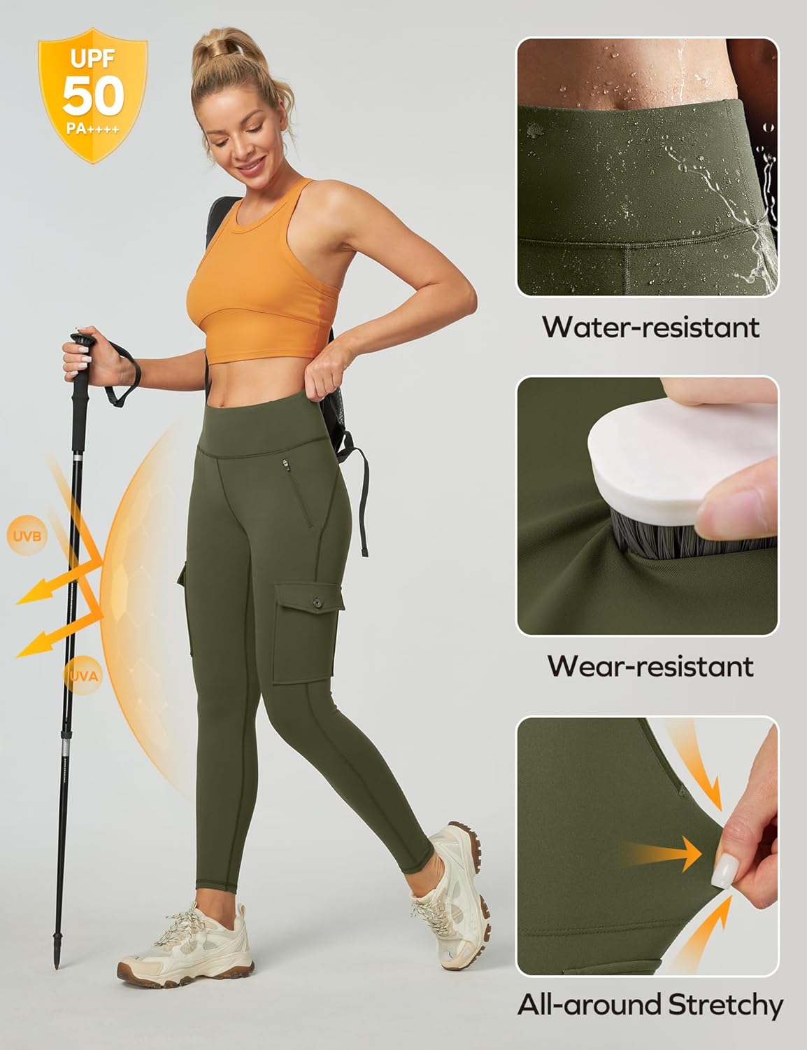 Ewedoos Hiking Pants Women Leggings with Zipper Pockets Water Resistant Workout Compression Leggings Tummy Control UPF50+ - Image 5