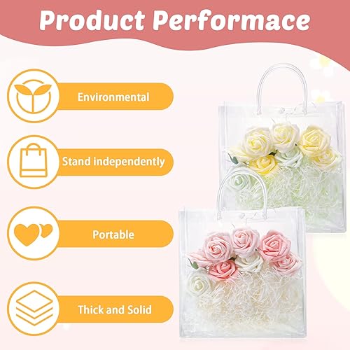 Miniatura 4 de Amylove 24 bolsas de regalo de plástico transparente con asa, reutilizables, transparentes, para compras, mercancías, boutique, boda, cumpleaños,