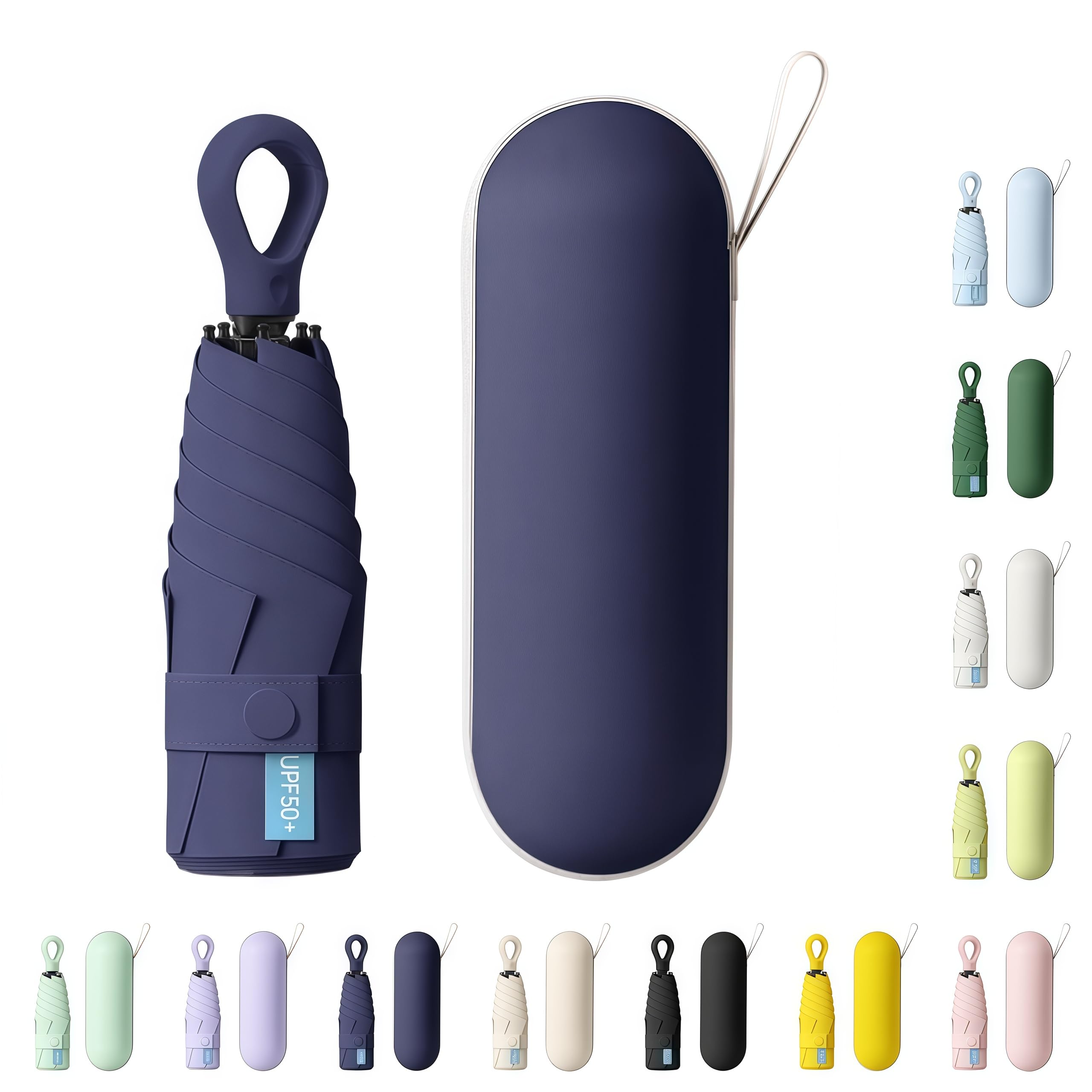 AYEUPZ Miniparaguas compacto de viaje, mini paraguas de 6 costillas, doble barra de soporte para mayor estabilidad, cartera con funda, paraguas pequeño compacto UV, protección solar — view 15