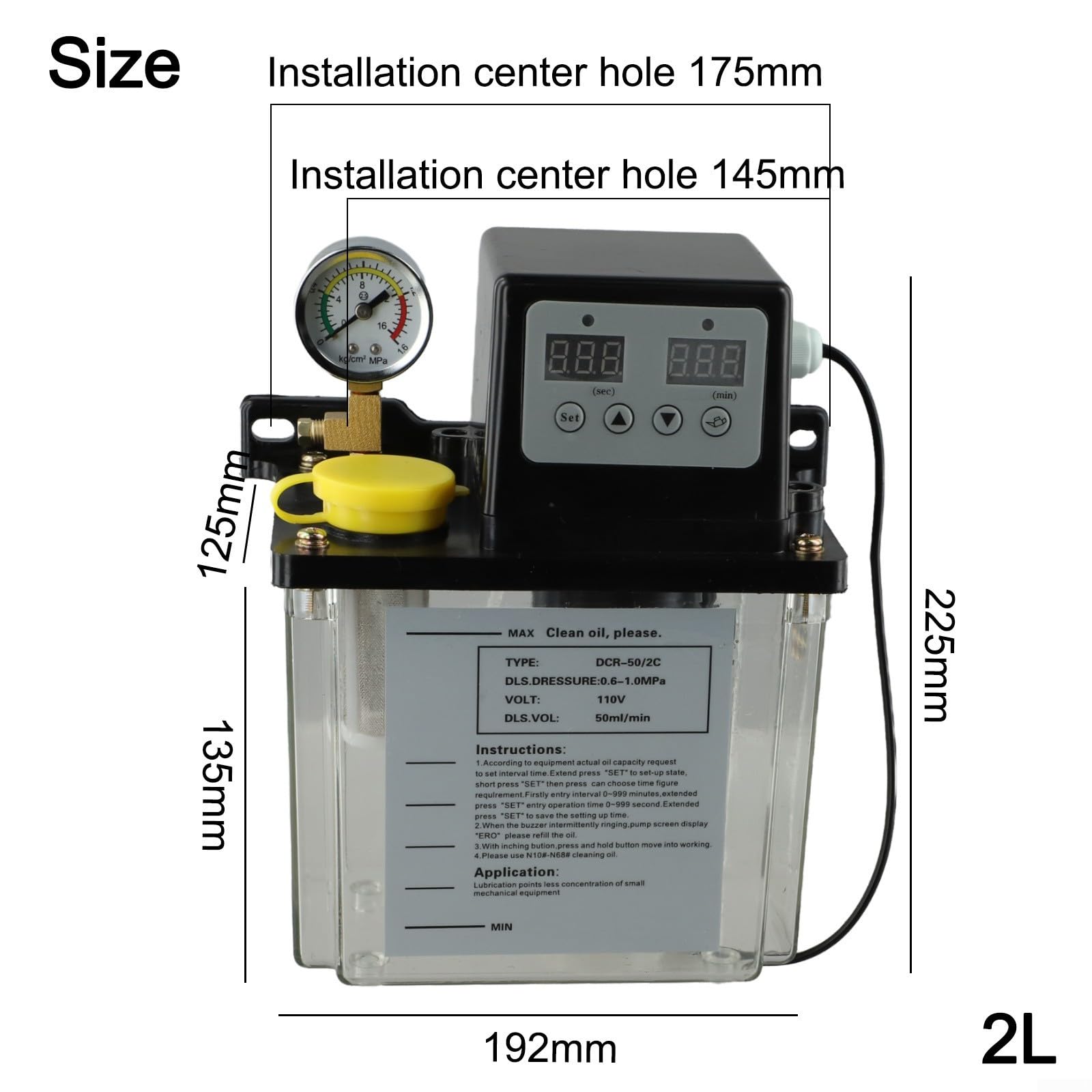 Pompa di olio lubrificante automatica per ingranaggi elettrici per macchine utensili CNC fresatura tornio 1L 2L serbatoio 110 V nero (2L)