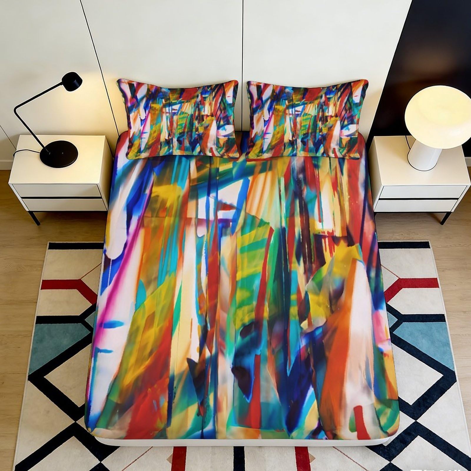 3D Printed Abstract Art Fitted Sheet Microfiber Color Splash Mattress Cover for Bedroom Dorm Easy Care Decorative 90x200x25cm