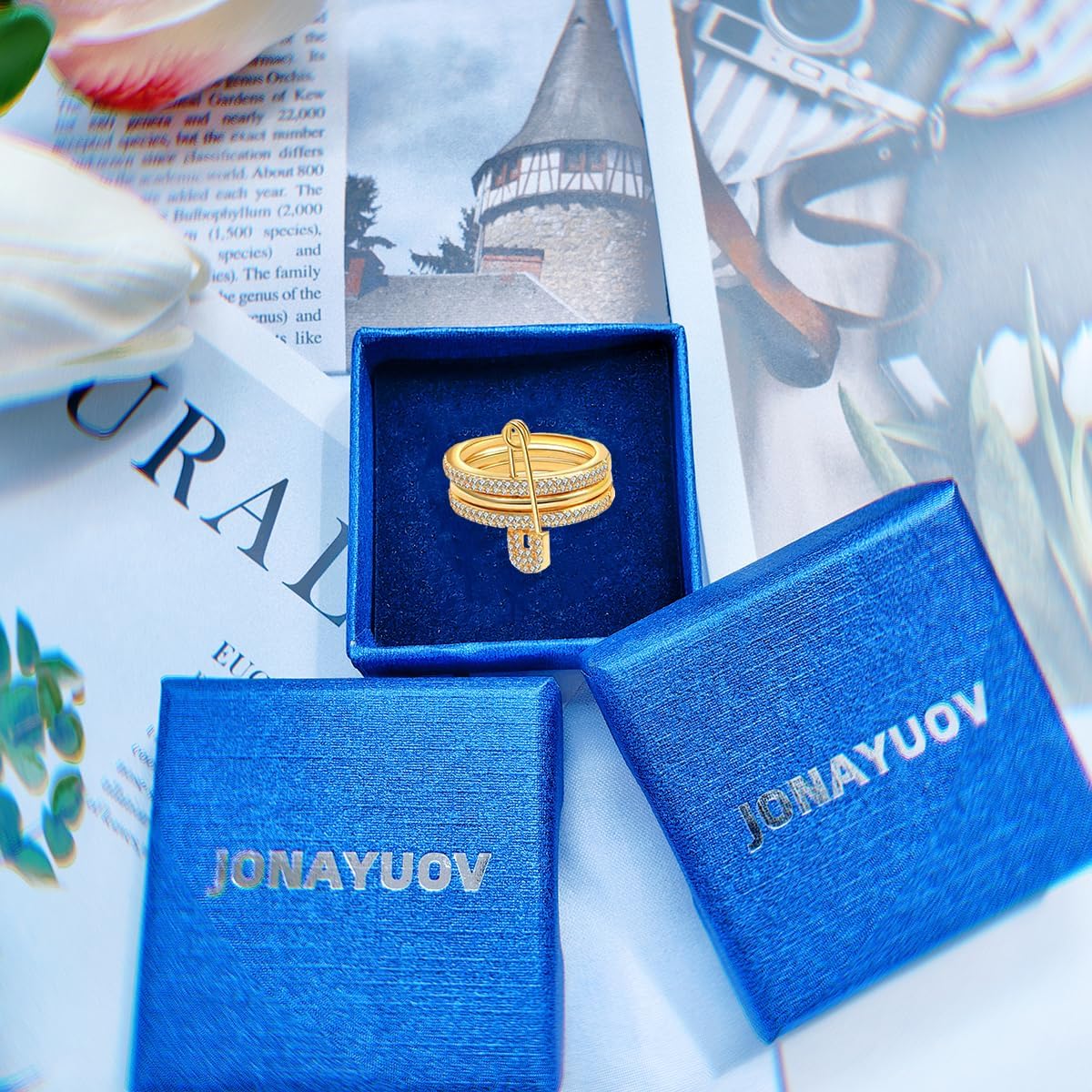 Thumb Rings for Women, Safety Pin Ring Set, 18K Gold Plated Rings, Silver Cz Cubic Zirconia Rings, Rose Gold Ring for Her, Hypoallergenic Stackable Rings, Ring Size 5-10 - Image 7