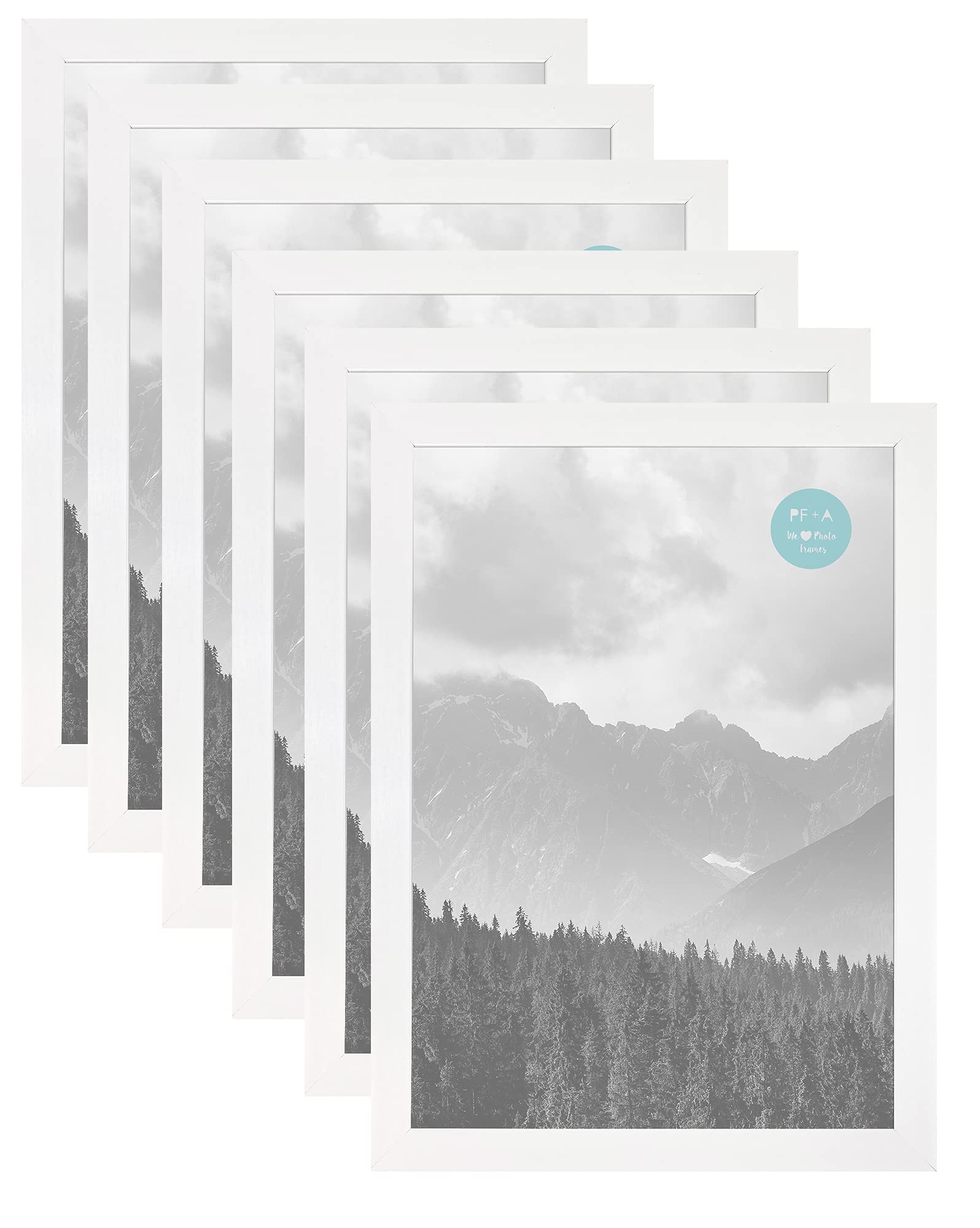 Pf+A White Set Of 6 A4 (21X29.7cm) Photo Frames - Glass Window - Multipack A4 Frames/Multipack A4 Certificate Frames