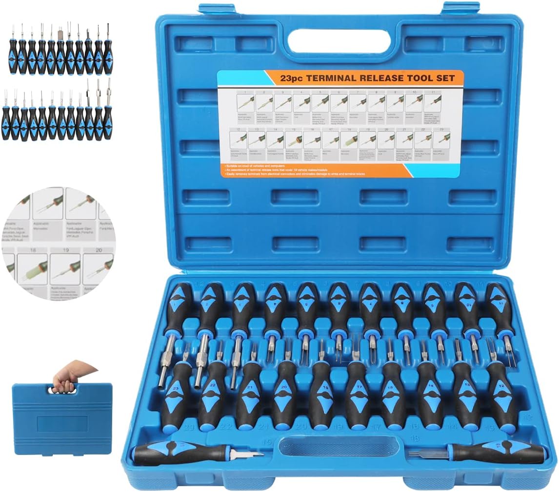 DUOYI Terminal Removal Tool Kit 23 Pcs, Terminal Ejector Kit with Stainless Steel Tips, Ergonomic Rubber Handle and Carrying Case, Universal Terminal Release Kit Replaces The Proprietary Kit