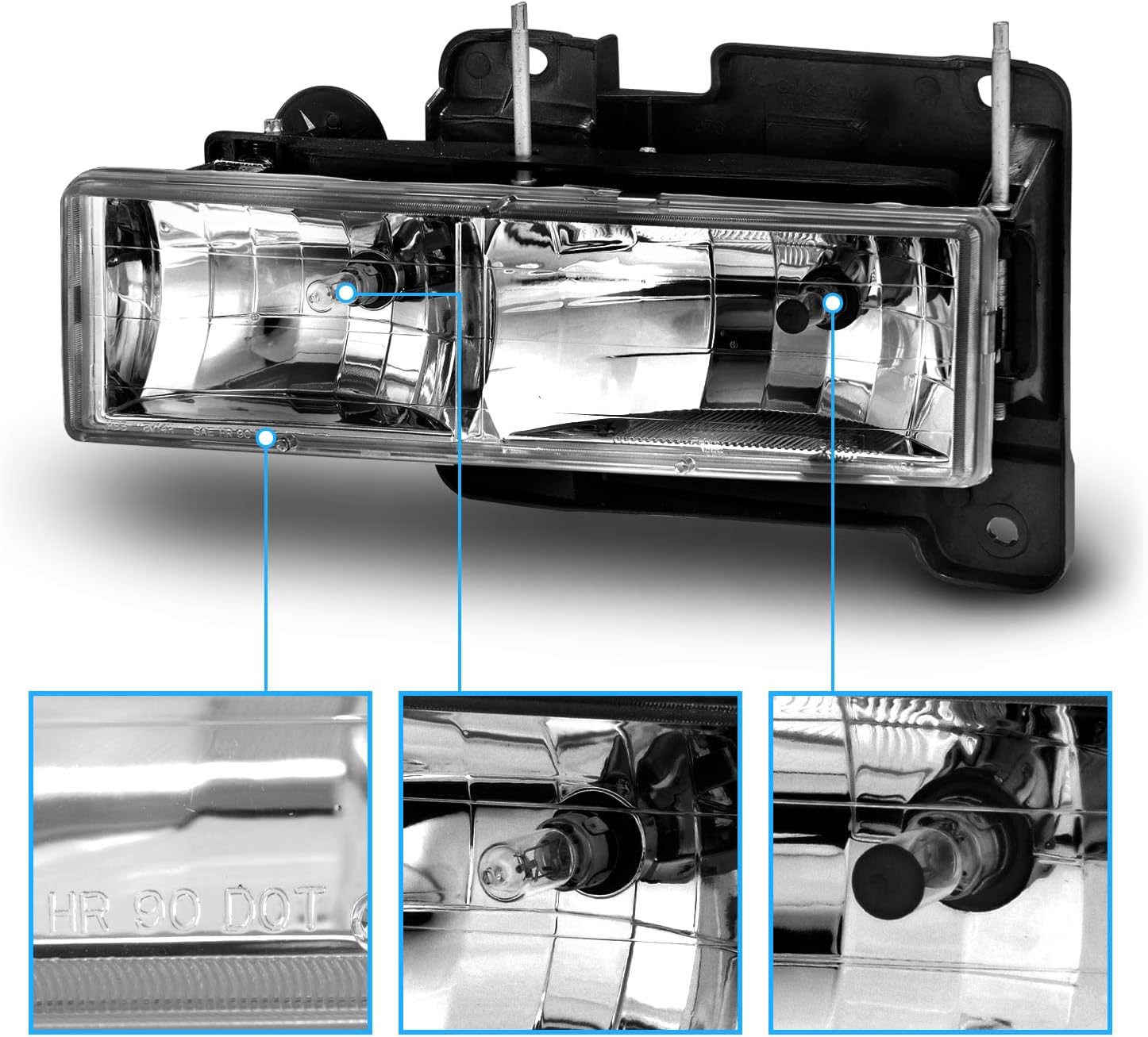 AmeriLite Replacement Clear Headlights Pair For Chevy Fullsize - Passenger and Driver Side