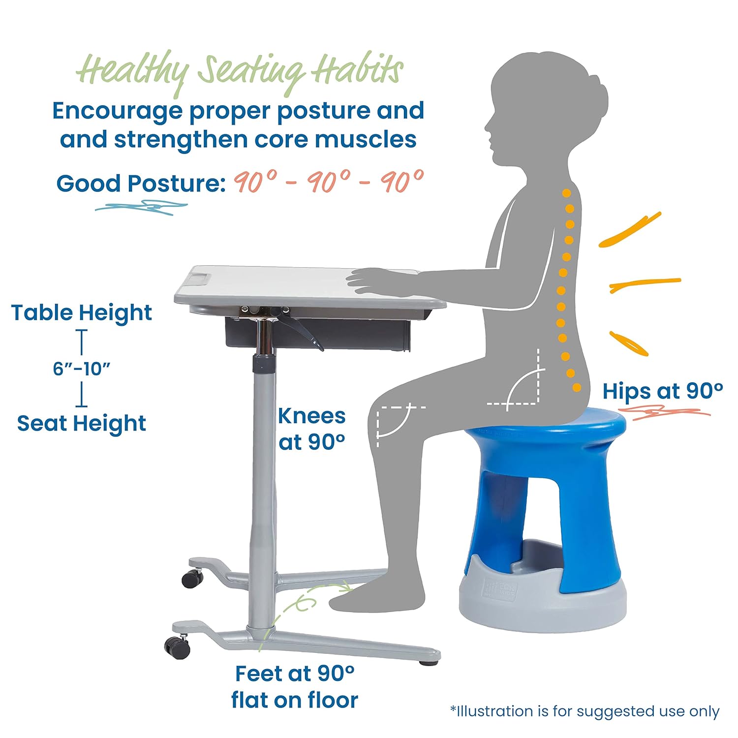 ECR4Kids Active Storage Wobble Stool, 18in Seat Height, Childrens Furniture, Blue/Light Grey