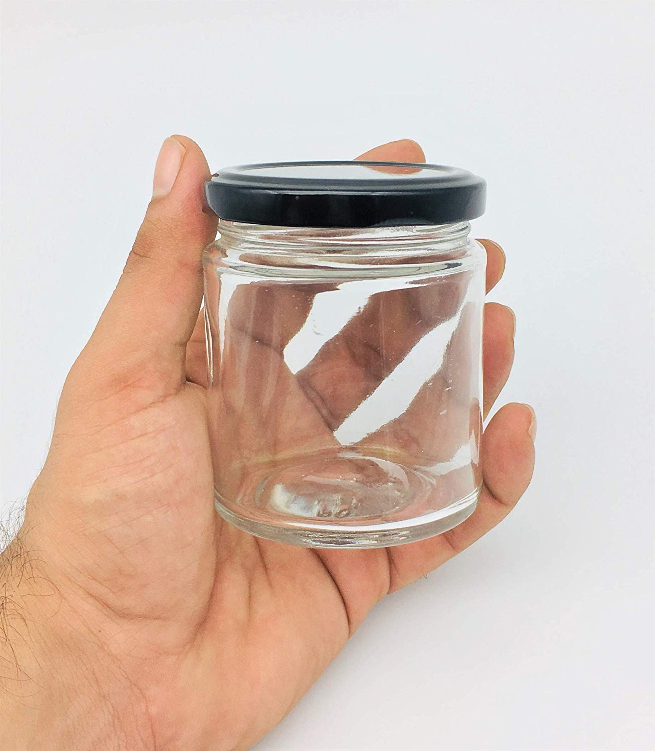 Buy PrimeWorld Round Design 250 Gram (ml) Glass jar with Airtight Black Lid for Masala Storage Jar, Candy, Spice, Kitchen Jar and Container etc (6,