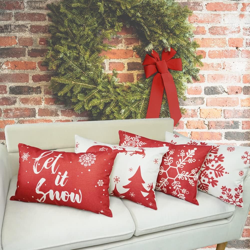 JOJOGOGO Red Christmas Lumbar Pillow Covers 12x20 Set of 4