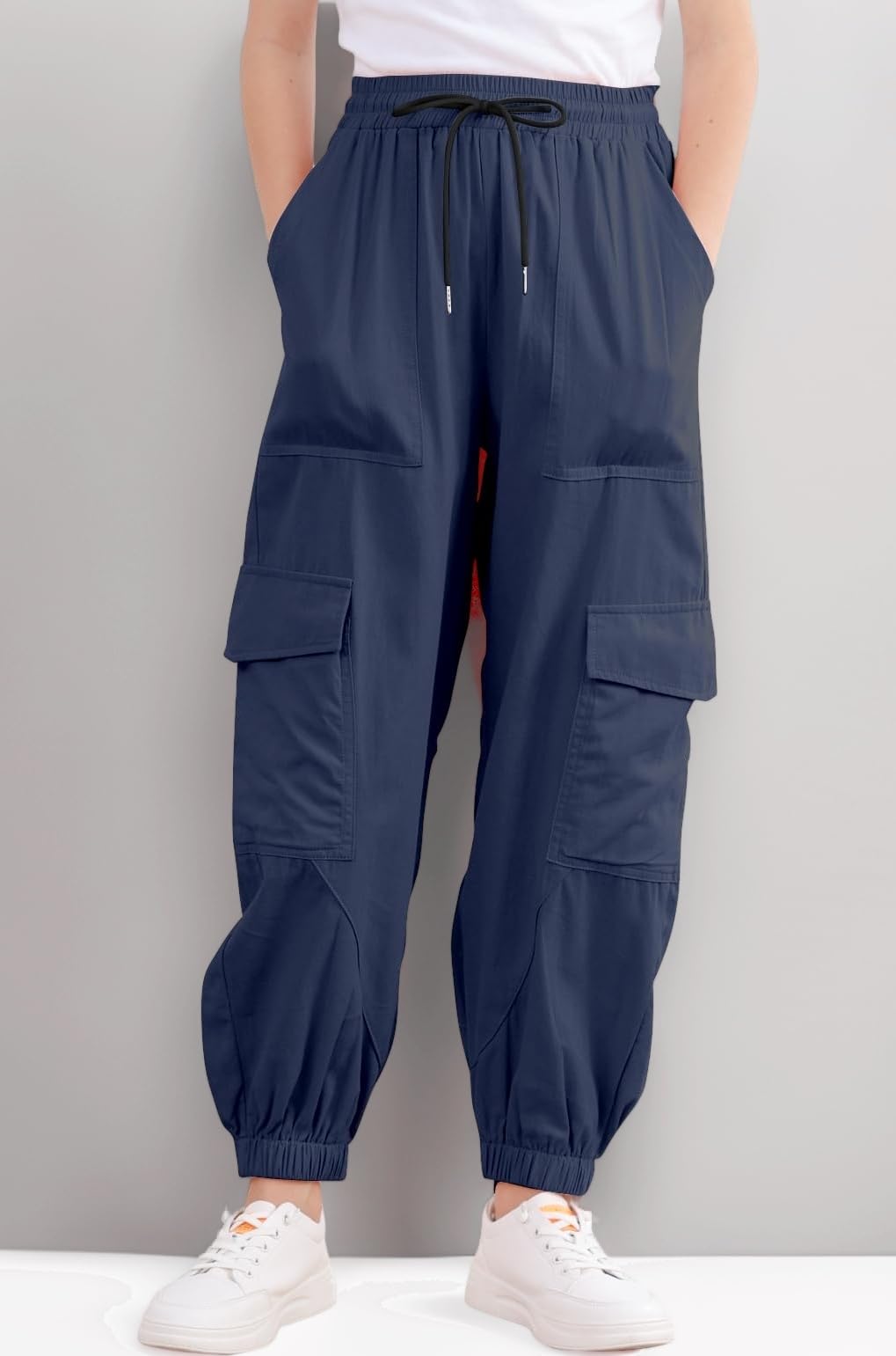 Girls Cargo Pants Elastic Waist Casual Jogger Pants for Girls Streetwear Loose Parachute with Pockets 7-14Years