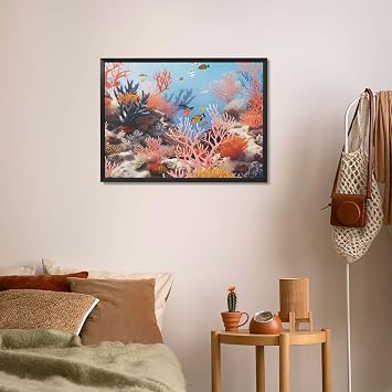 Canvas Wall Art Framed Decorative Paintings for Living Room, Aesthetic Wall Hanging Pictures Coral Reef Canvas Prints Modern Bedroom Frame Posters for Wall Decor 12x16inch