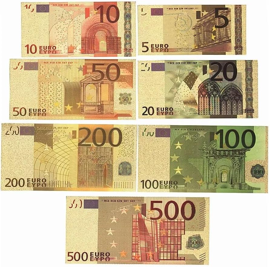 7PCS 24k Gold Euro Bills Set Money, Souvenir Banknote 5/10/20/50/100/200/500 Euro Bill, Set of Gold Commemorative Bills with Gold Foil - Image 8