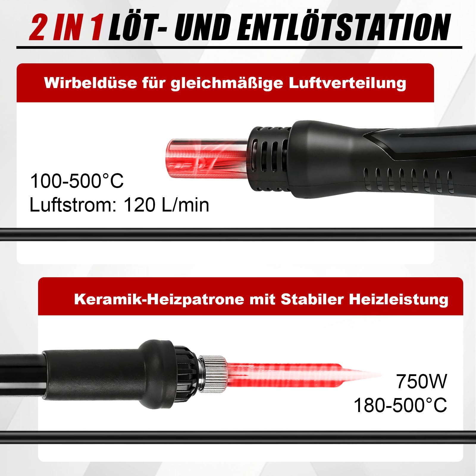 Kit de estación de soldadura de aire caliente 2 en 1, 180 – 500 °C, pantalla digital 8586D, con pistola de calor de 700 W + soldador de 60 W, múltiples puntas, herramienta de desoldadura para soldar y