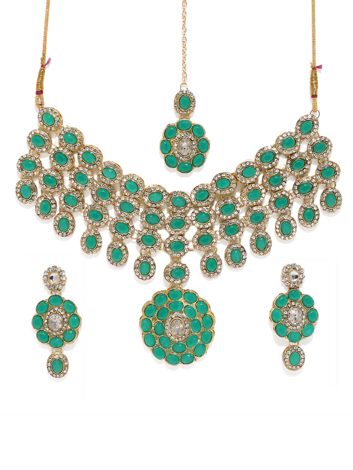 ZAVERI PEARLS Gold Tone Austrian Diamonds And Green Stones Studded Choker Necklace Set For Women-ZPFK8868 (B07XC2G6S5) Amazon Price History, Amazon Price Tracker