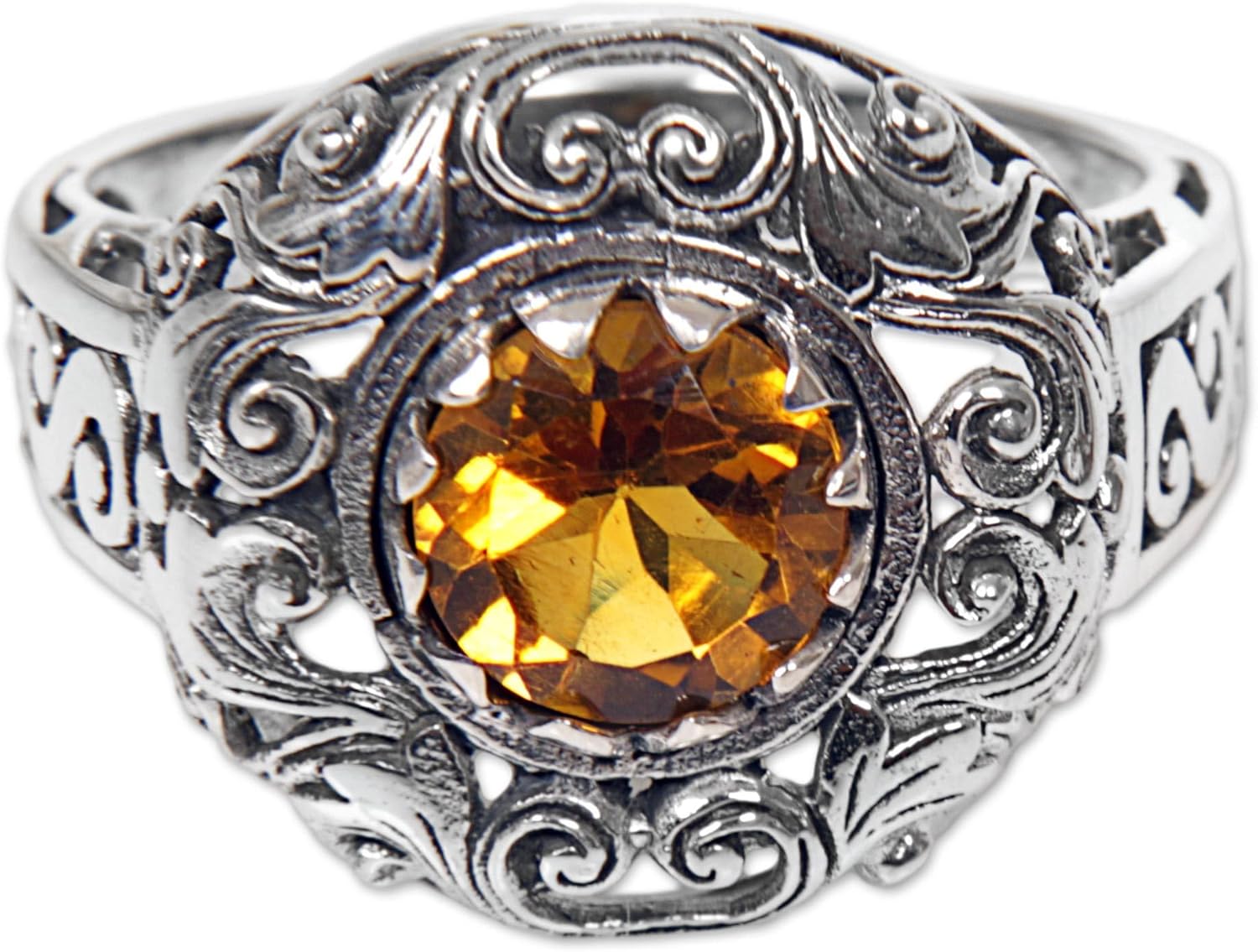 NOVICA Artisan Handmade Citrine Cocktail Ring .925 Sterling Silver Indonesia Yellow Single Stone Gemstone Birthstone 'Golden Dream'