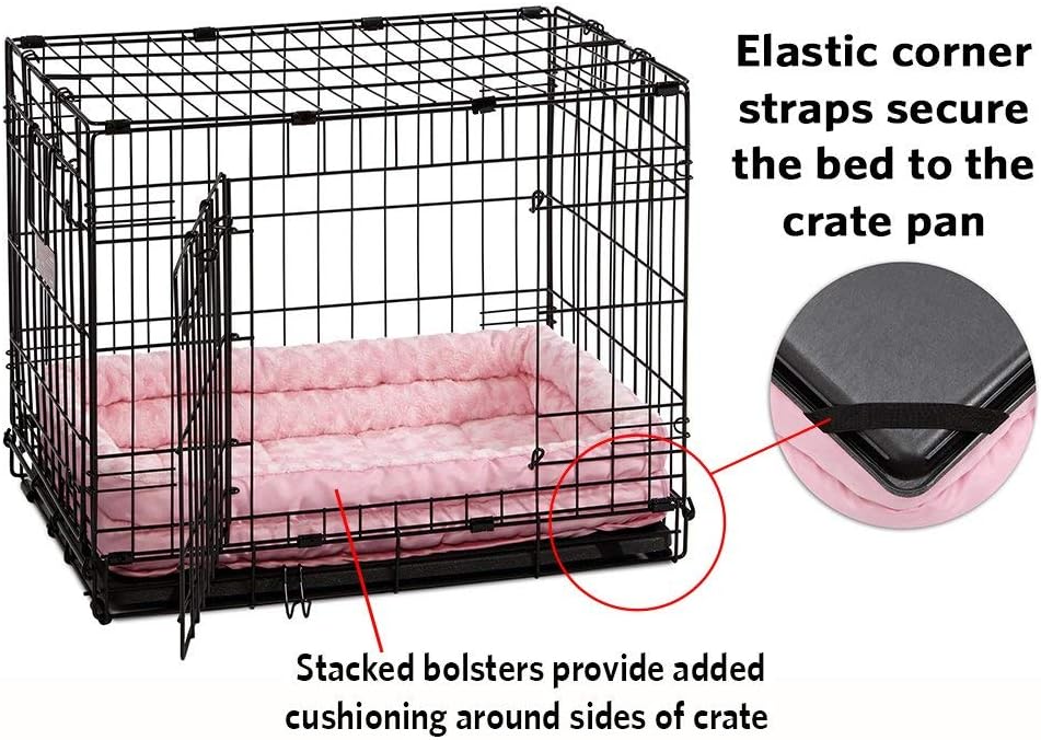 review MidWest Homes for Pets Double Bolster Pet Bed | Pink 30-Inch Dog Bed ideal for Medium Dog Breeds & fits 30-Inch Long Dog Crates