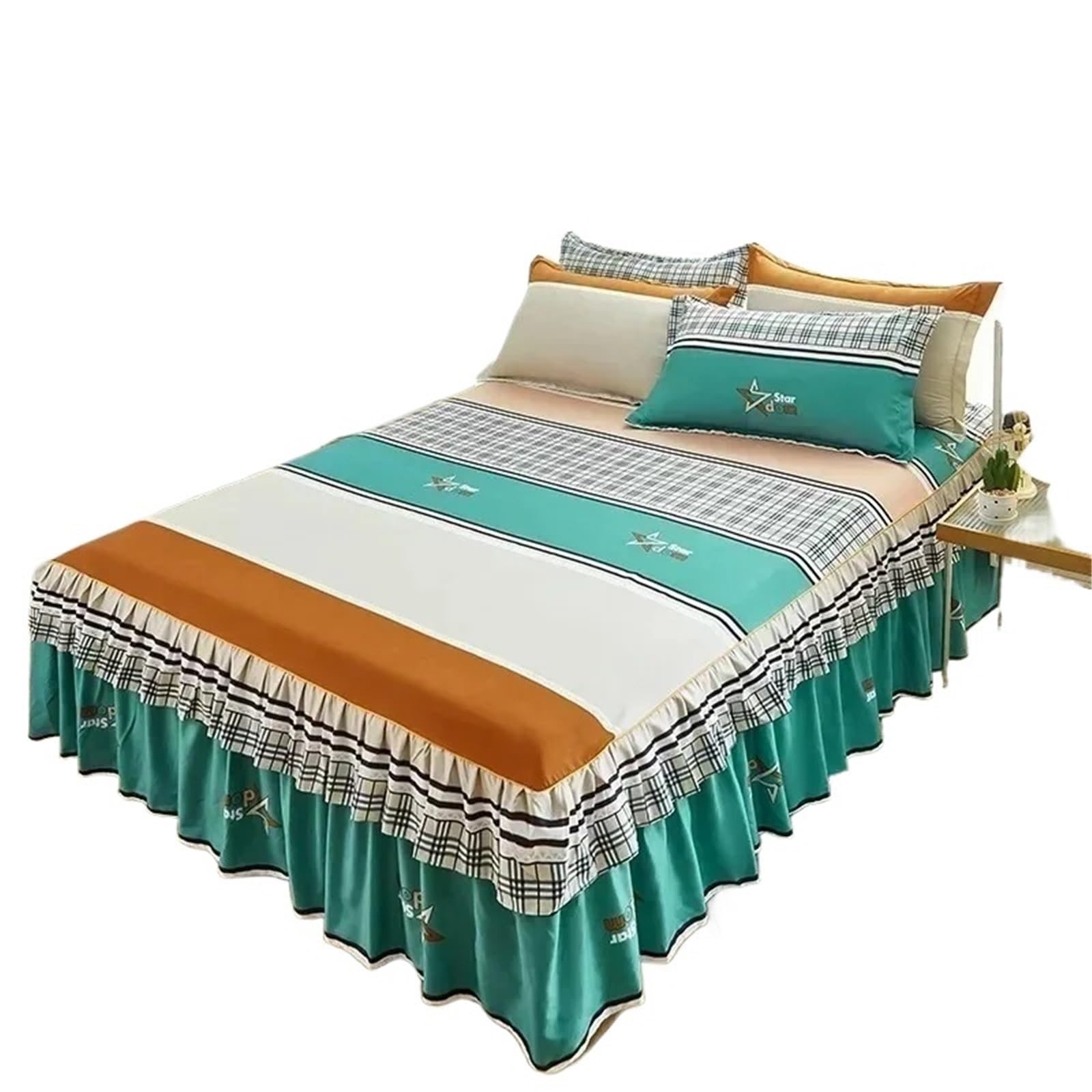 Bed Skirt Bed Sheet Ruffled Skirt Comfortable Fitted Double Bedspread Mattress Cover Bedding Bedsheet With Non-slip Protective(Color7,1PC 180cmx200cm)