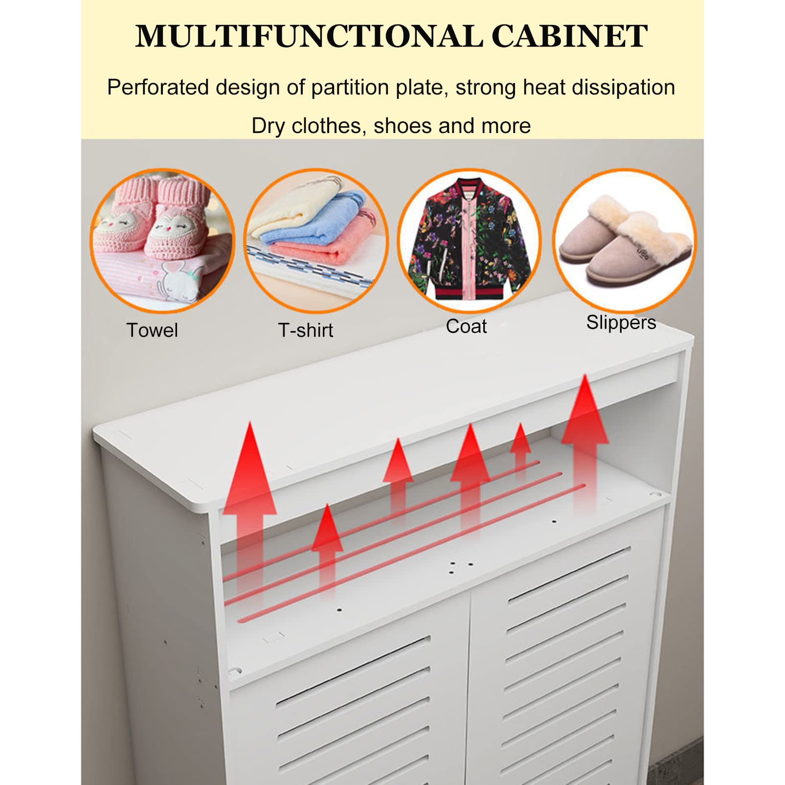 Moderno soporte para radiador, gabinete de calefacción Slish con puertas dobles y estantes Sto ideal para sala de estar y oficina, ocultar tuberías desordenadas