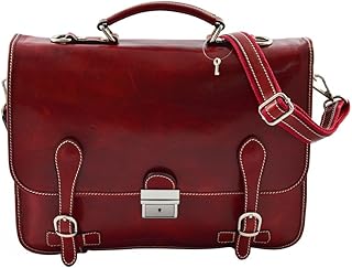 Bolso Trabajo En Piel Color Rojo - Peleteria Echa En Italia - Business