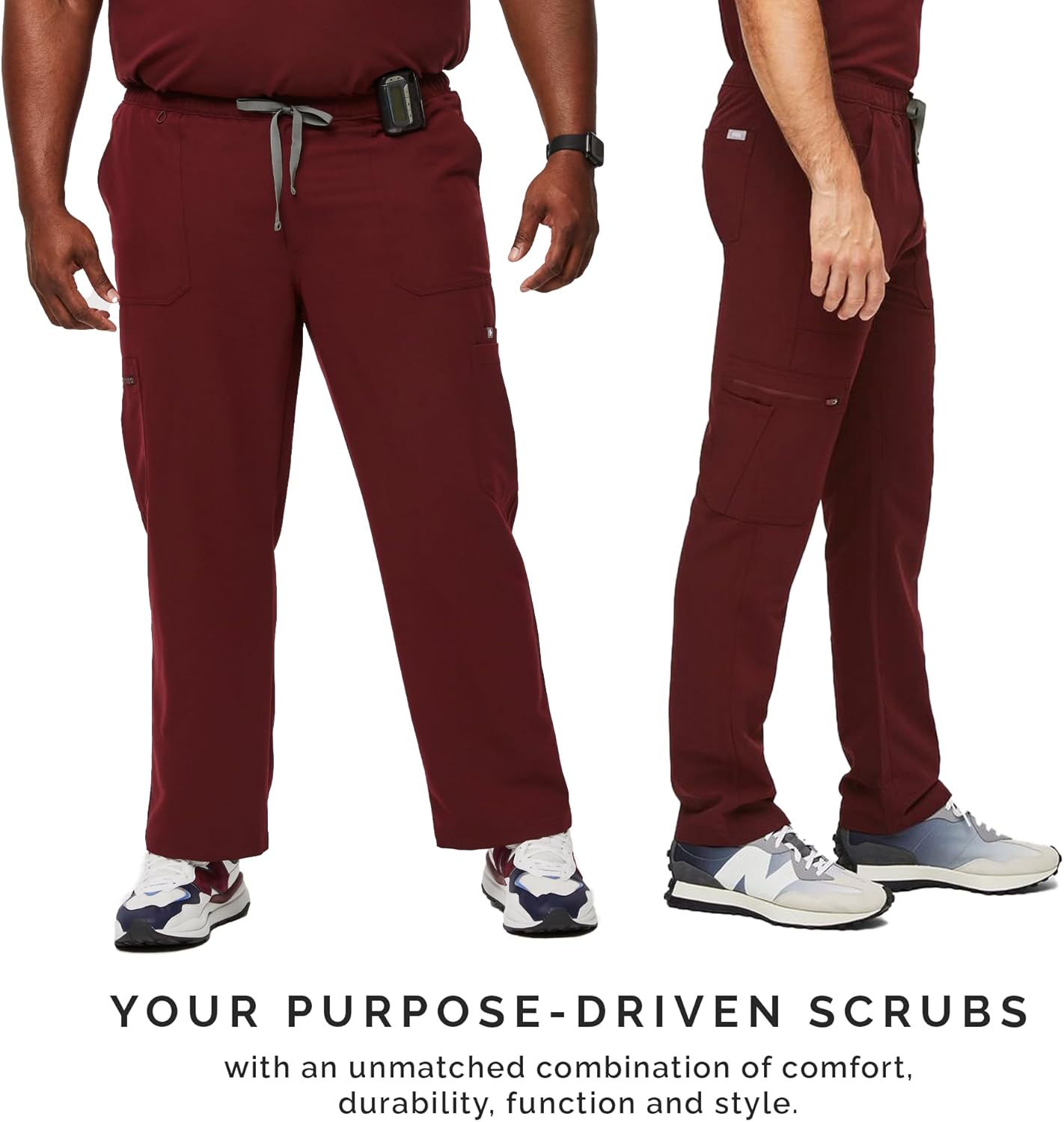 FIGS Cairo Cargo Scrub Pants for Men – Burgundy, Short XS - Image 7