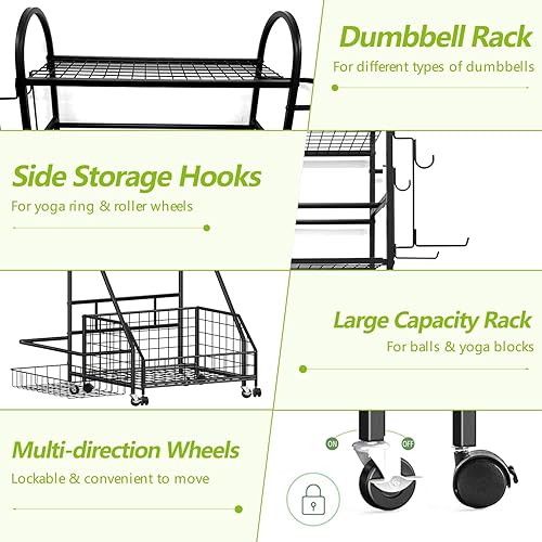 Miniatura 5 de Estante para mancuernas, soporte de peso de 400 libras para pesas rusas, almacenamiento ajustable para gimnasio en casa para esterilla de yoga y