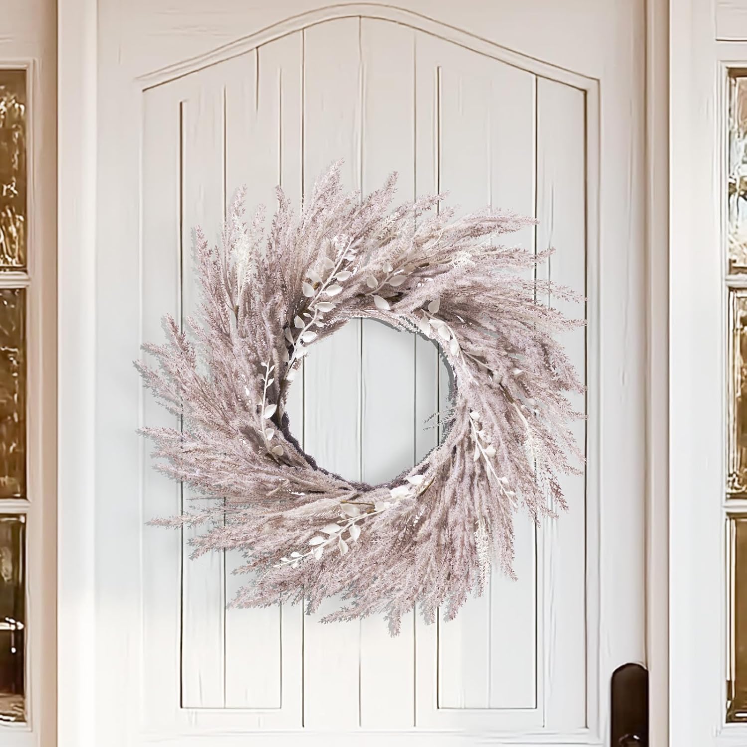 DN DECONATION Fall Wreath for Front Door, 24 Inch Beige & White Pampas Grass Door Wreath Hanging Decoration, Boho Farmhouse Wall Decor for Fall Autumn Harvest Thanksgiving Outdoor Porch Decor - Image 2