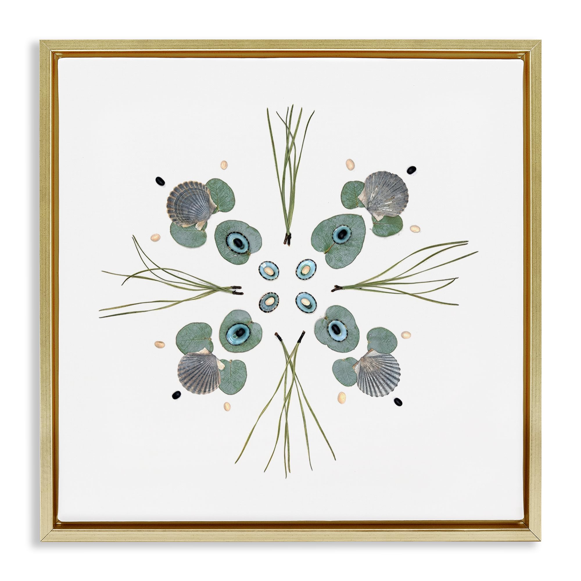 Stupell Industries Metallic Gold (Matte) Seashell Leaf Symmetry Botanical, 17 X 17 Inch Canvas In Floater Frame