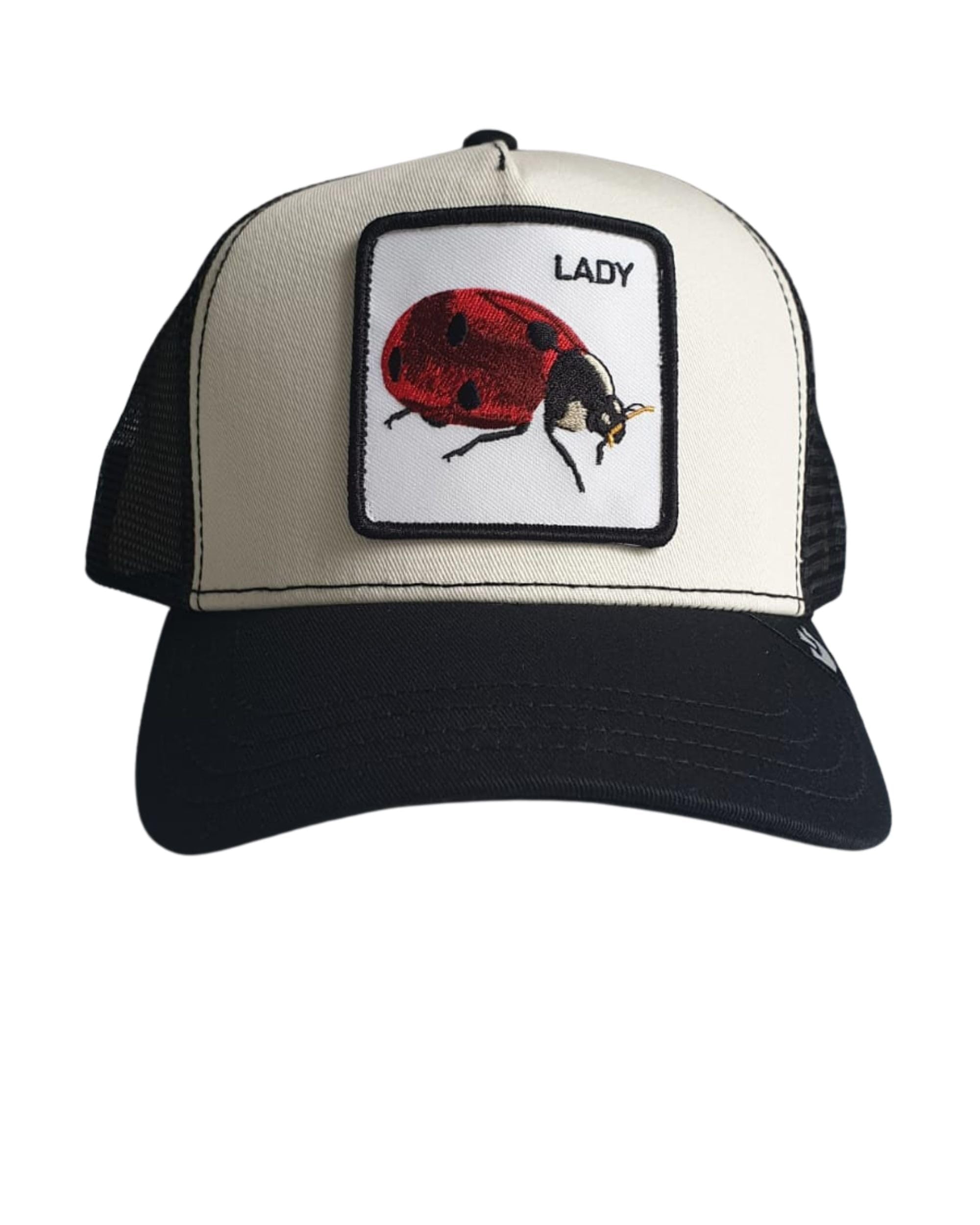 Goorin Bros Cream Cap with Green Stitching And a Lady Bug, New With Tags Goorin Bros The Farm Trucker Core Lady Ladybug Olive Green  main image 3
