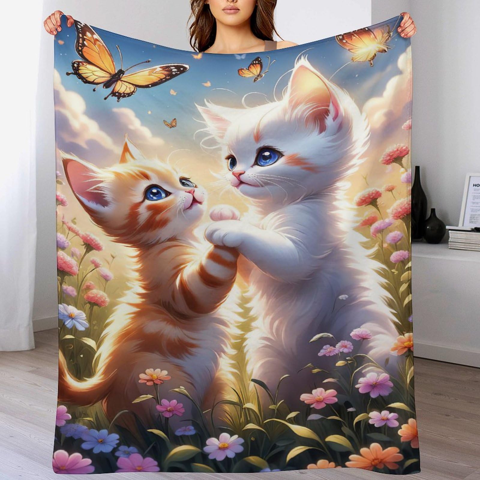Couverture motif chat en flannel 140x180cm pour canapé et lit