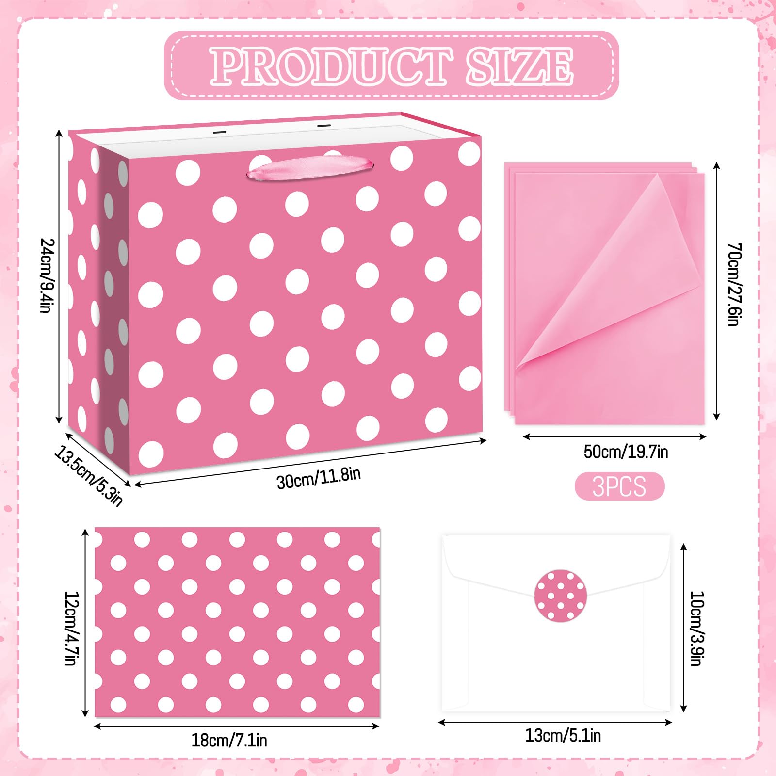 Allparty 11.8" Pink Polka Dot Gift Bag Set - Cartoon Mouse Design with Wrapping Paper, Card, Envelope & Stickers - Girls Birthday Baby Shower Party Favor Supplies