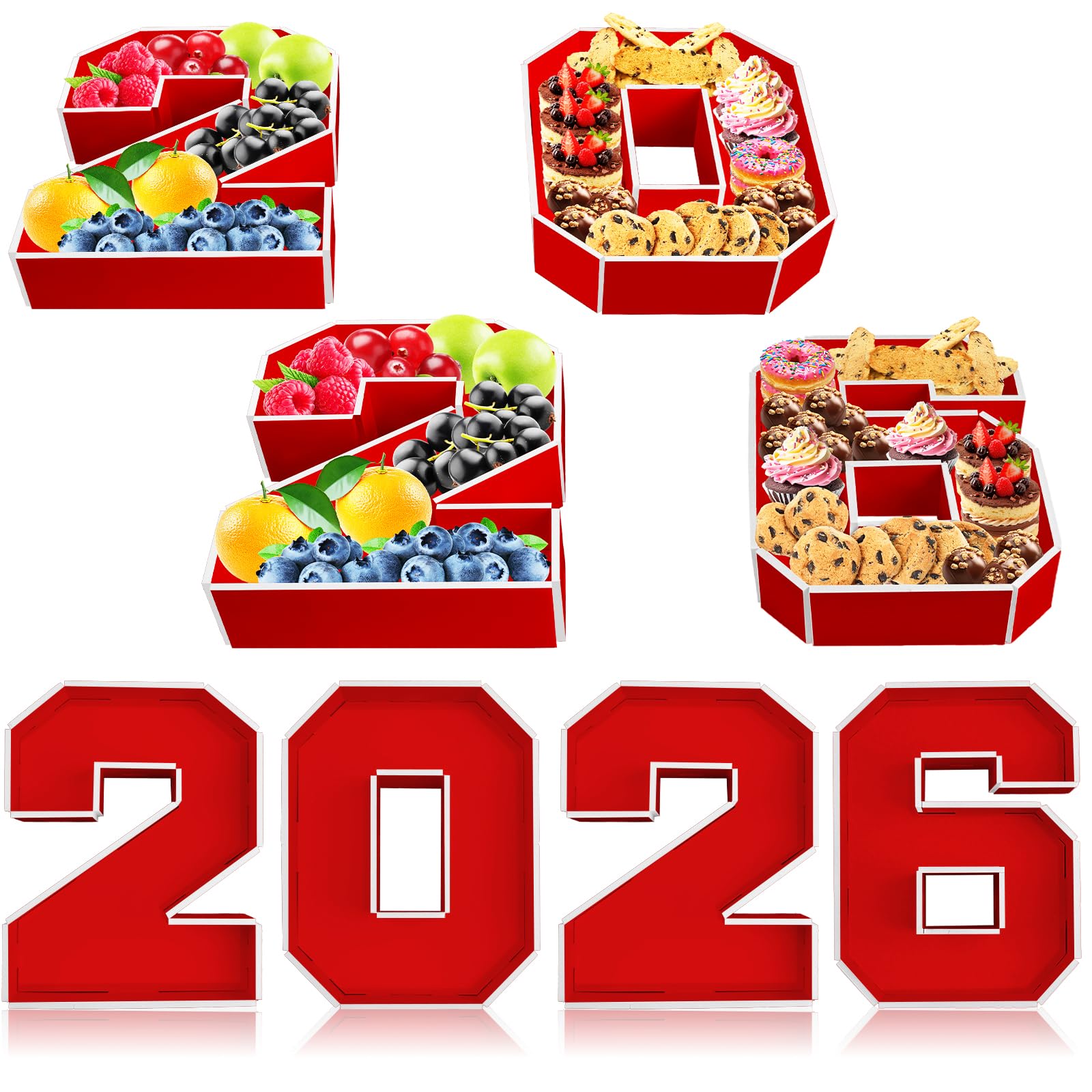 Photo 1 of 2026 Charcuterie Number Box Red 2026 Number Trays for Food Fillable Number Tray Chocolate Candy Cake Box for High School College Masters Graduate Party Decorations Supplies