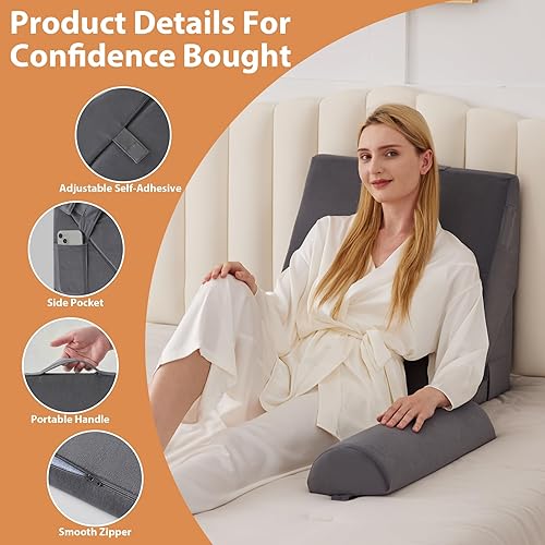 Miniatura 4 de Almohada de cuña de 3 piezas para aliviar el reflujo ácido, almohada de cuña ajustable para cabecera, almohada de cuña de cama para aliviar el dolor
