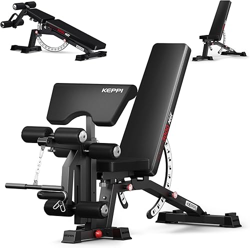 KeppiFitness Adjustable Weight Bench, Bench3000 MAX Heavy Duty Workout Bench Press with Leg Extension and Preacher Pad for Home Gym Fitness, Flat