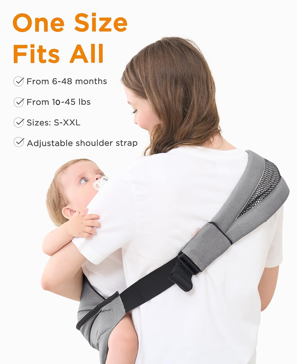 GAGAKU Toddler Carrier Adjustable Padded Sling Portable Ergonomic Baby Holder Carrier with Non-Slip Seat for 6-48 Months Infants & Toddlers (10-45 lbs)-Grey