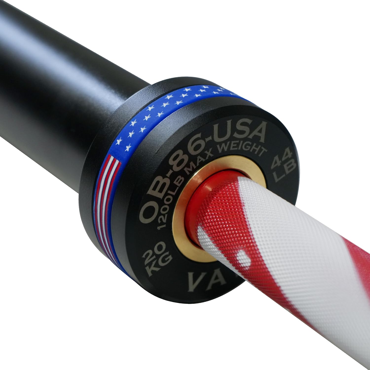 Valor Fitness Men's Needle Bearing Barbell 86" 28mm – Ceramic Coated American Flag Themed Olympic Bar, 1200 lb Capacity, Smooth Spin, Durable Chrome, Powerlifting & Strength Training