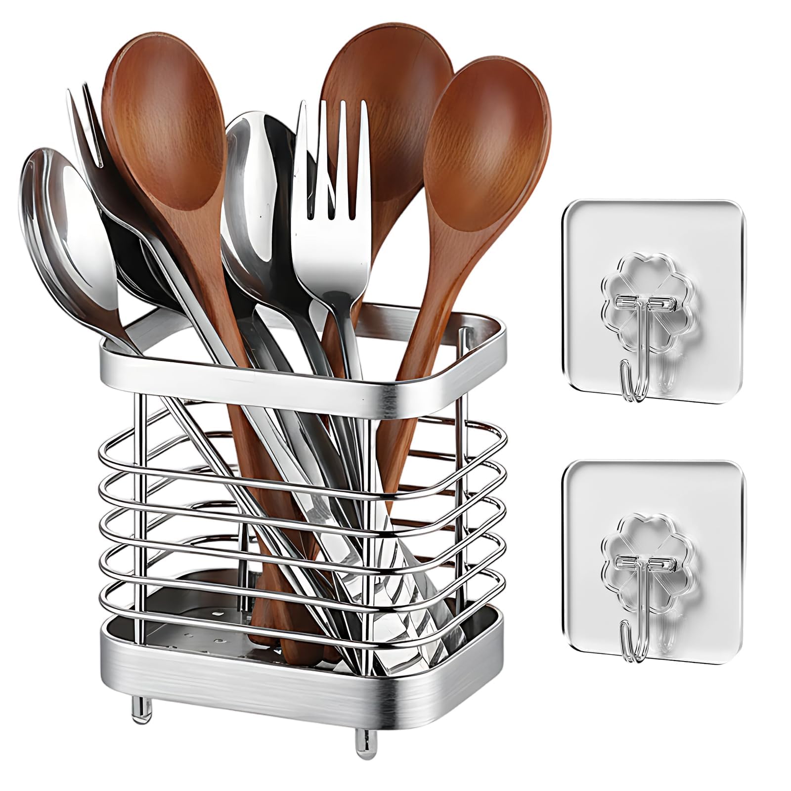 CtiUjdx 3Pcs Kitchen Utensil Holder, Cutlery Holder Drainer, Stainless Steel Cutlery Drainer for Sink, Anti-Rust Kitchen Utensils Holder for Knives, Forks and Spoons, Space saving Utensil Drainer