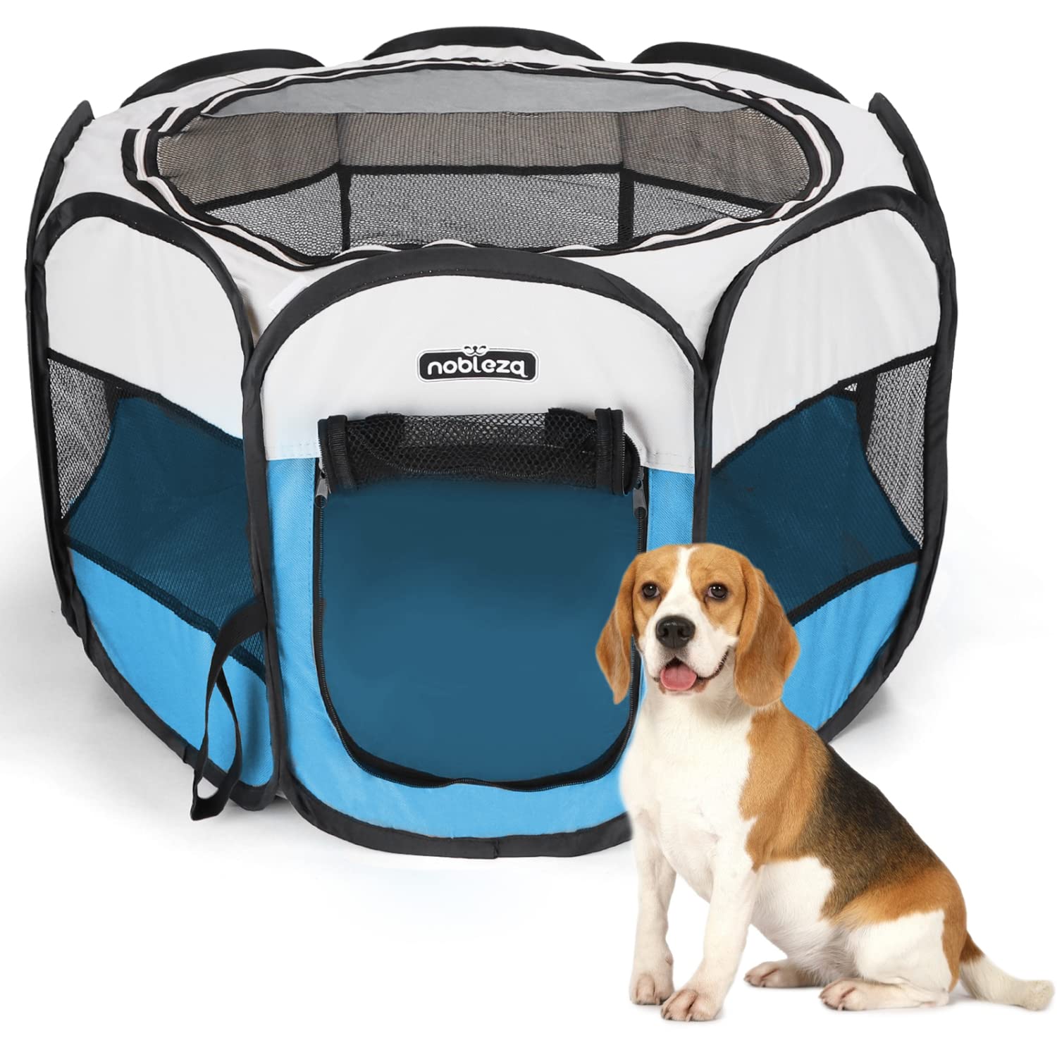Nobleza - Parque Plegable para Perros, Portátil Parque para Perros, Impermeable Parque de Juego de Tela Oxford, Jaula Octagonal para Cachorros, Gatos, Perros, Conejos, 92x92x58cm(Azul)