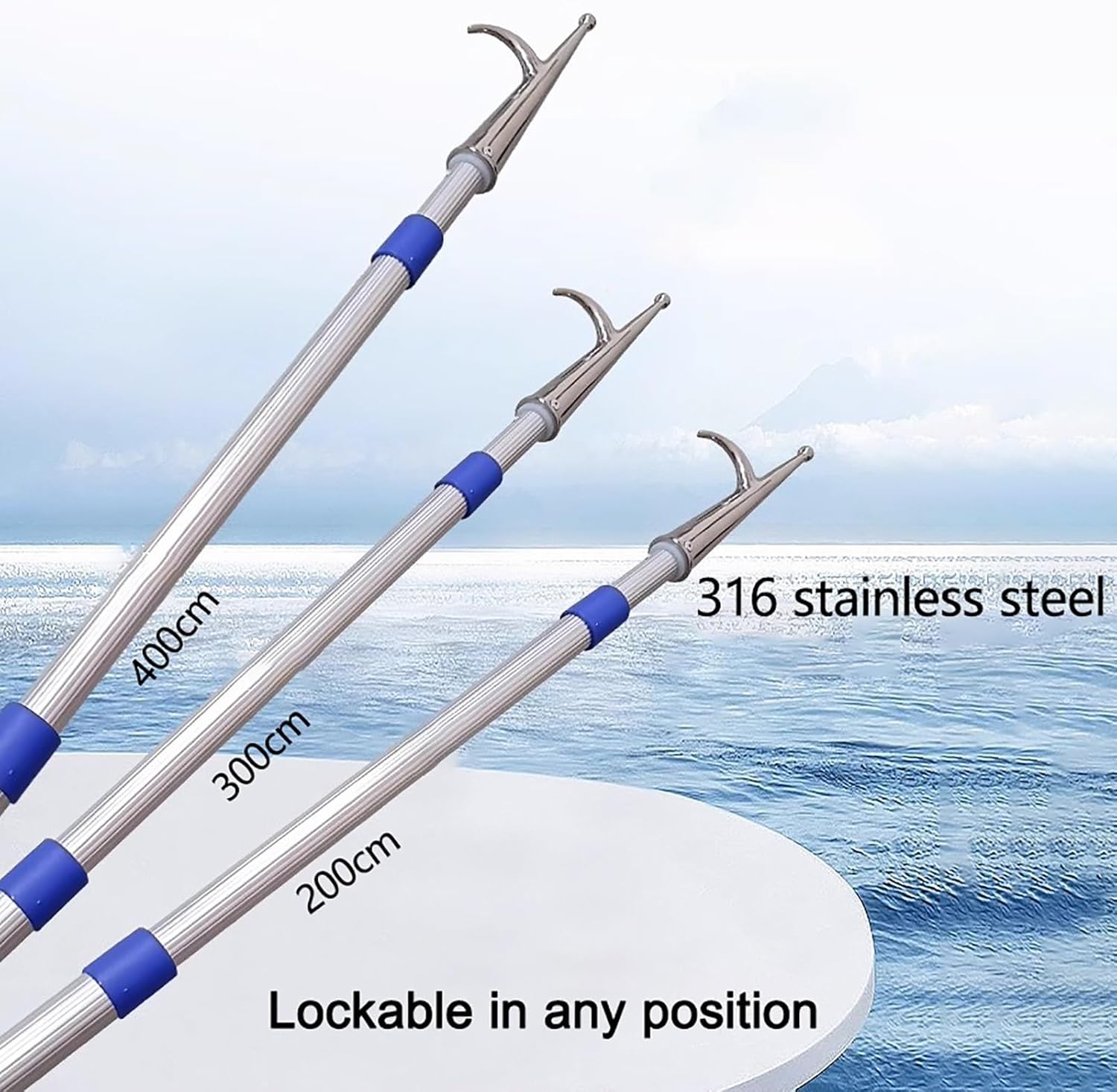Telescopic Boat Hook， Lightweight Dock Pole with 316 Stainless Steels Hook，Multipurpose Rescue Boat Tow Hook(400cm)