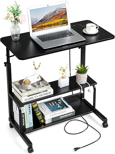 Miniatura 27 de Karl home Mesa móvil pequeña de 23.6 pulgadas, escritorio para computadora con ruedas, altura ajustable, carrito de computadora portátil, mesa Negro