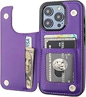 Vista 10 de ONETOP - Funda tipo cartera compatible con iPhone 15 Pro con soporte para tarjetas, funda de piel sintética con ranuras para tarjetas, doble cierre