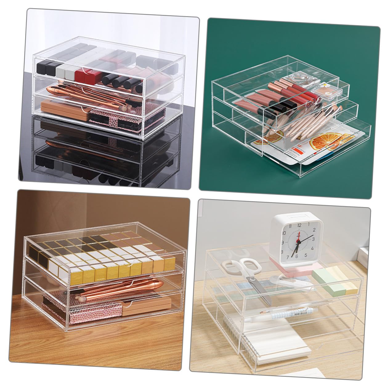 Mikikit Organizer da Scrivania Trasparenti Design Strati Contenitore per Cosmetici e Articoli Vari Resistente e Pratico