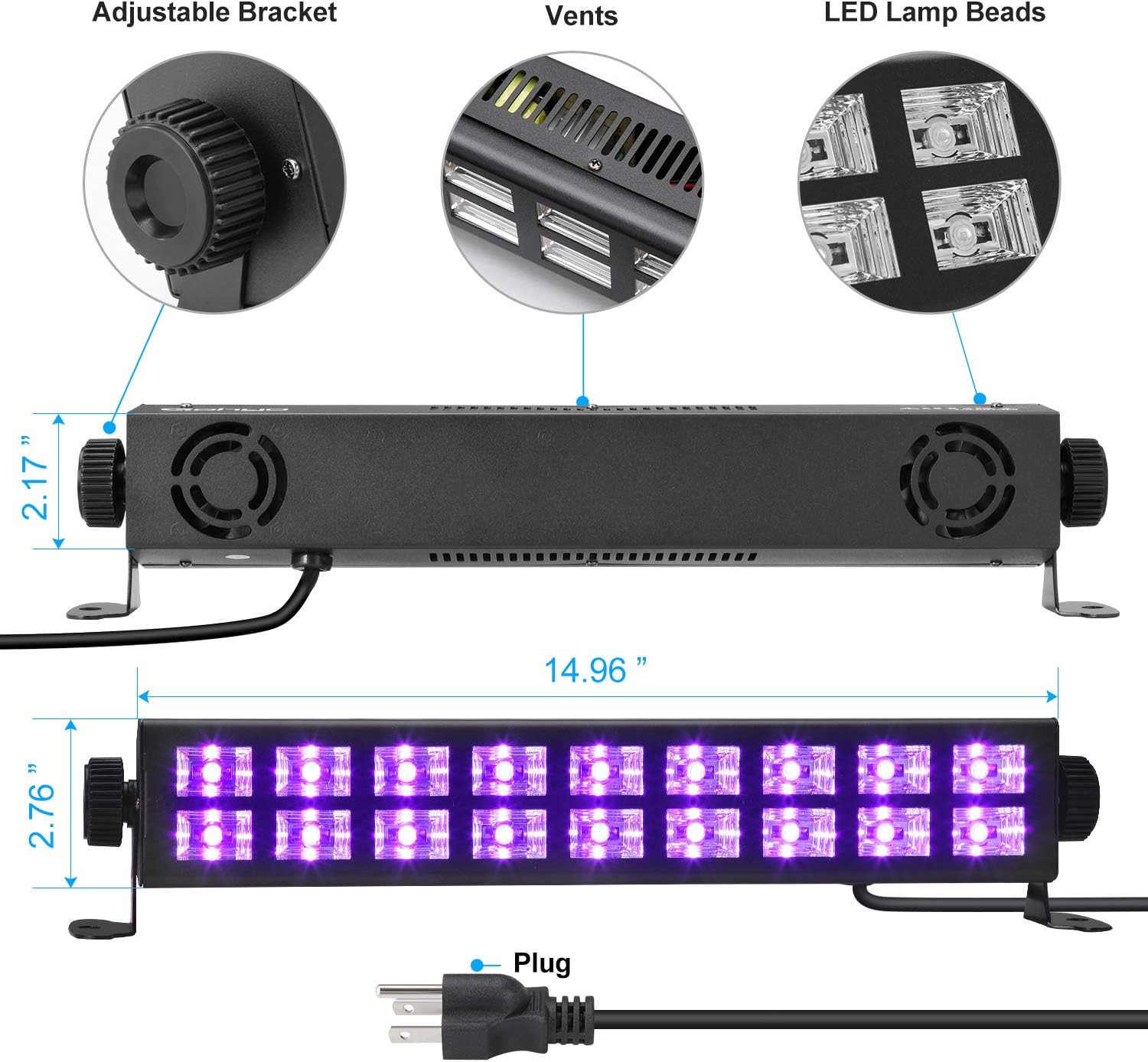 36 LED Black Light, 2 Pack 54W LED UV Bar Blacklight with Remote Control, Light Up 20x20ft for Glow Parties Party Lights Glow in The Dark Party Supplies