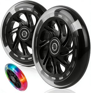 HENGBIRD set 2 roți de schimb pentru trotinetă, 12 cm, negre, 88A, ABS, LED, fără baterii, rulmenți ABEC-9