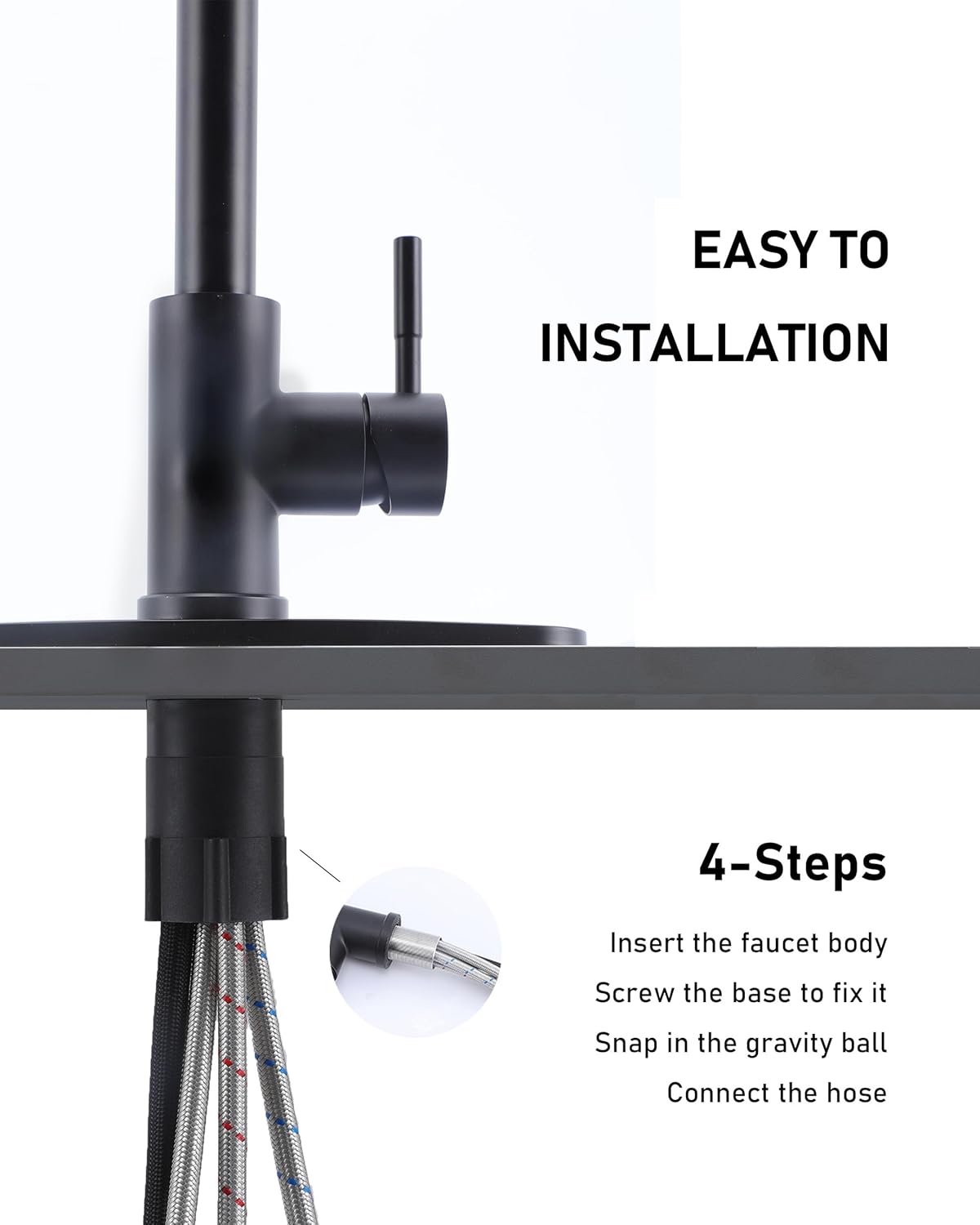 Matte Black Kitchen Faucet with Pull Down Sprayer, Modern Stainless Steel Single Handle Pull Down RV Farmhouse Bar Laundry Kitchen Sink Faucet with Deck Plate for 1 or 3 Hole, UF-KYT010B-D