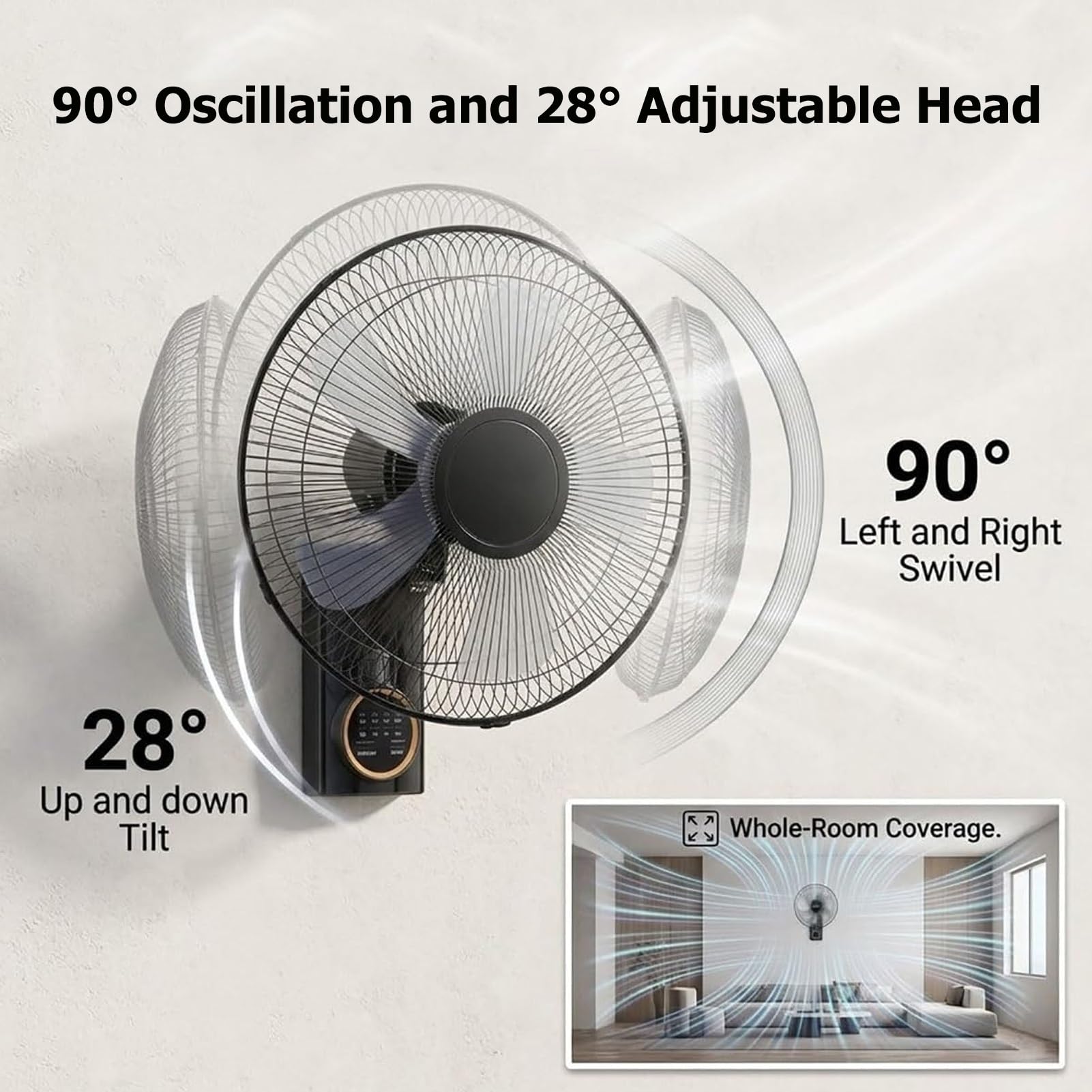 Ventilatore da Parete Energia Solare con 5 Pale Rotanti 40cm per Esterno | Motore Potente E Silenzioso, 3 Velocità, Inclinazione 28° e Oscillazione 90°, Telecomando e Timer, Garage Serra