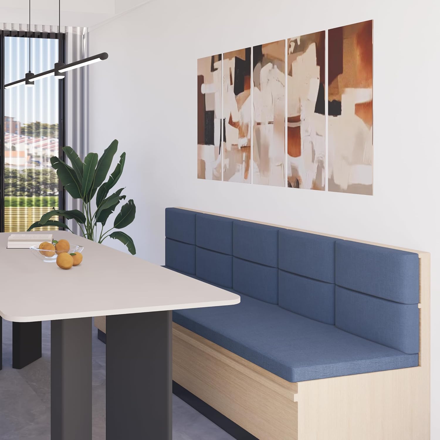 Peel and Stick Upholstered Headboard, 3D Soundproof Padded Wall Panels for Queen Size, Soft Tufted Bed Headboard, Reusable and Removable Bed in Blue (9 Panels, 10" x 24")